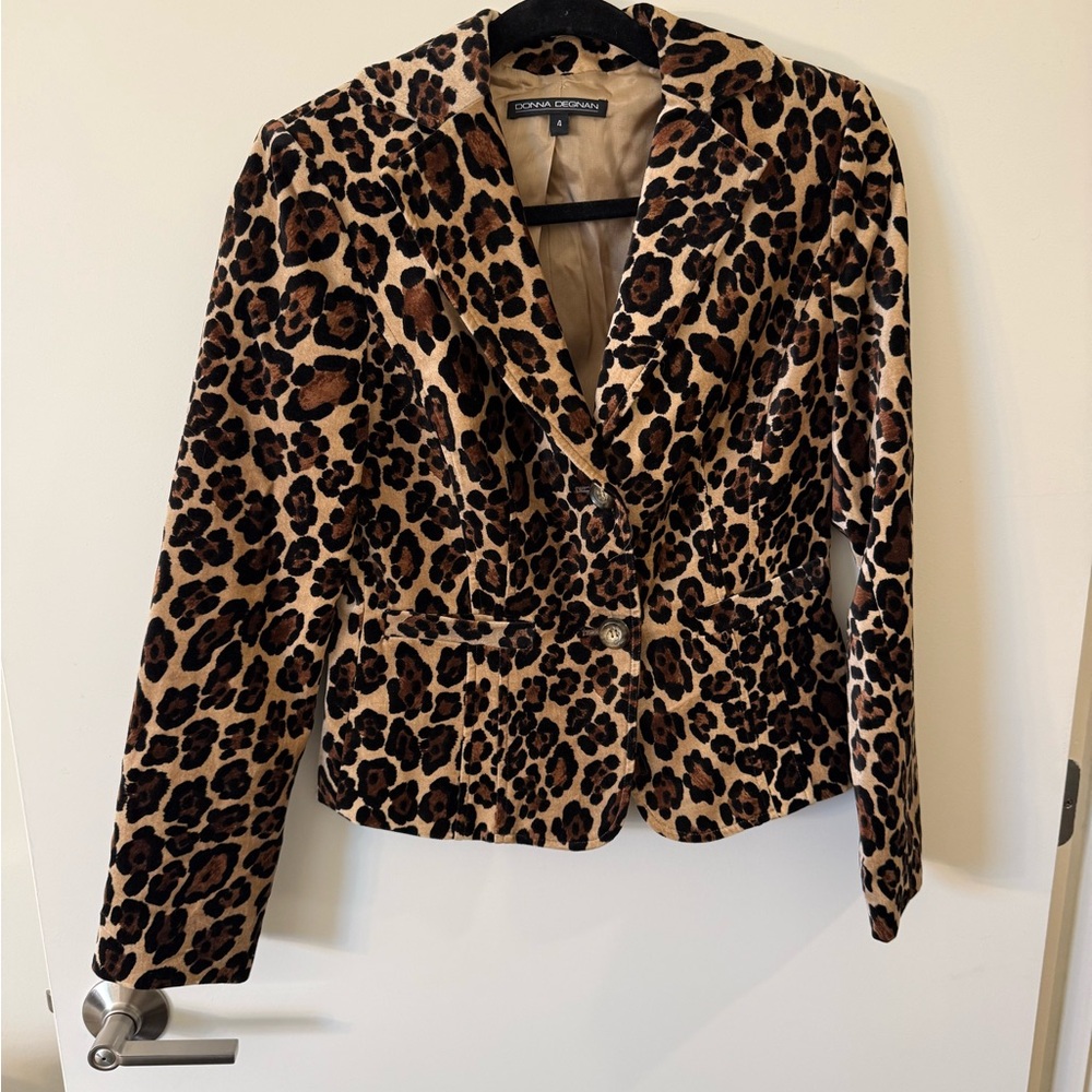 Donna Degnan Leopard Print Velvet Blazer - Brown